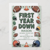 Boy's 1st Birthday First Year Down - Football Bday 招待状 (正面/裏面)