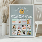 Boys 2nd Year Two Cool Birthday Photo Collage ポスター