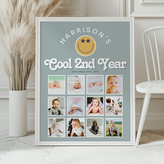 Boys 2nd Year Two Cool Birthday Photo Collage ポスター