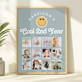 Boys 2nd Year Two Cool Birthday Photo Collage ポスター