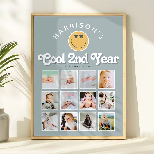 Boys 2nd Year Two Cool Birthday Photo Collage ポスター
