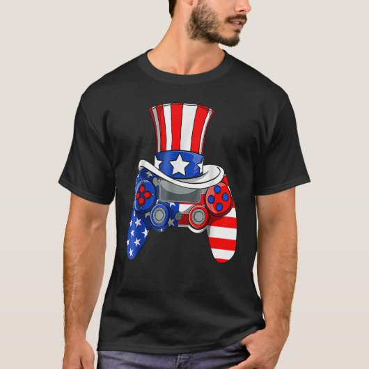 Boys 4th Of July Video Game American Flag Uncle Sa Tシャツ (正面)