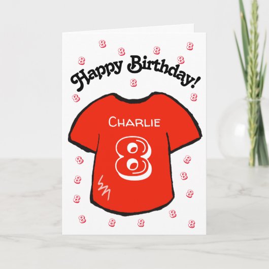 boy's 8th birthday red football shirt カード (正面)