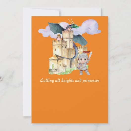 Boys Birthday Fairytale Knight Castle Dragon  招待状 (裏面)