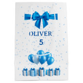 Boys Birthday Gift Bag - Present & Confetti Theme ミディアムペーパーバッグ (裏面)