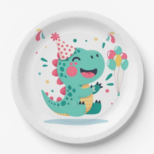 Boys Birthday Paper Plates | Dino Party Tableware ペーパープレート (正面)
