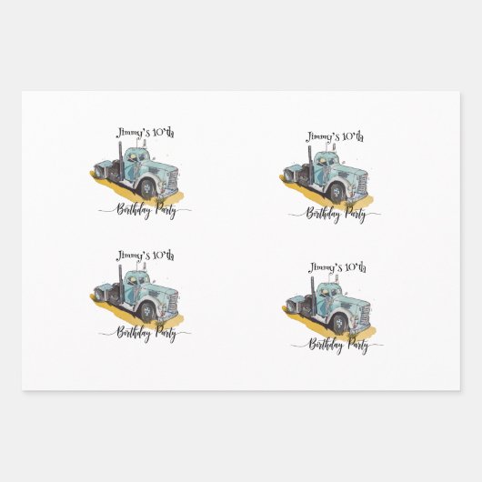 Boys Birthday Party Blue Semi Truck ラッピングペーパーシート (正面3)