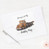 Boys Birthday Party Orange Semi Truck スクエアシール (封筒)