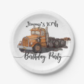 Boys Birthday Party Orange Semi Truck ペーパープレート (正面)