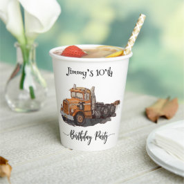 Boys Birthday Party Orange Semi Truck 紙コップ