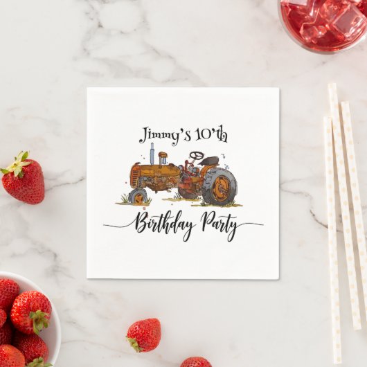 Boys birthday party with antique tractor design スタンダードカクテルナプキン (インサイチュ)