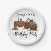 Boys birthday party with antique tractor design ペーパープレート (正面)