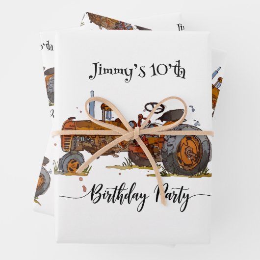 Boys birthday party with antique tractor design ラッピングペーパーシート (インサイチュ)