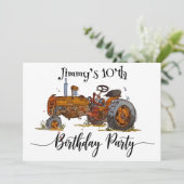 Boys birthday party with antique tractor design 招待状 (スタンド正面)