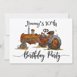 Boys birthday party with antique tractor design 招待状