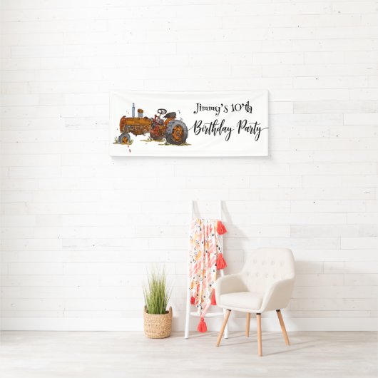 Boys birthday party with antique tractor design 横断幕 (インサイチュ)