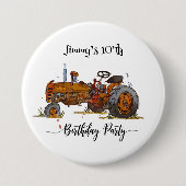 Boys birthday party with antique tractor design 缶バッジ (正面)