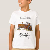 Boys birthday party with antique tractor design tシャツ (正面)