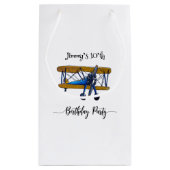 Boys birthday party with blue and yellow biplane スモールペーパーバッグ (裏面)