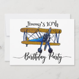 Boys birthday party with blue and yellow biplane セーブザデート