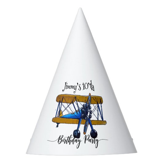 Boys birthday party with blue and yellow biplane パーティーハット (正面)