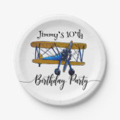 Boys birthday party with blue and yellow biplane ペーパープレート (正面)