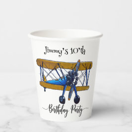 Boys birthday party with blue and yellow biplane 紙コップ