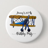 Boys birthday party with blue and yellow biplane 缶バッジ (正面)