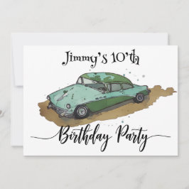 Boys birthday party with Two-tone sedan 招待状