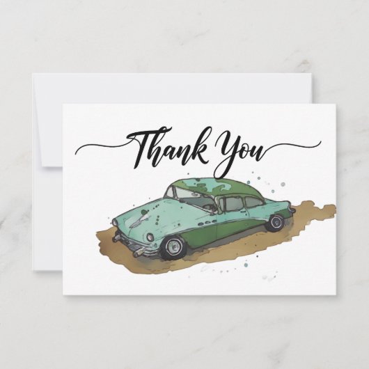 Boys birthday party with two toned sedan サンキューカード (正面)