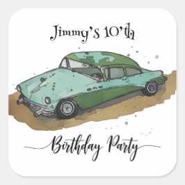 Boys birthday party with two toned sedan スクエアシール