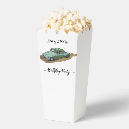 Boys birthday party with two toned sedan popcorn フェイバーボックス (はじけた状態)