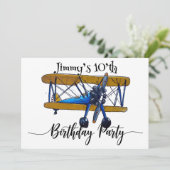 Boys birthday party with yellow and blue biplane 招待状 (スタンド正面)