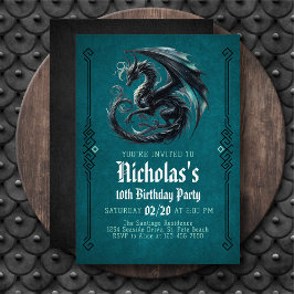 Boy's Black Dragon Birthday Invitation 招待状