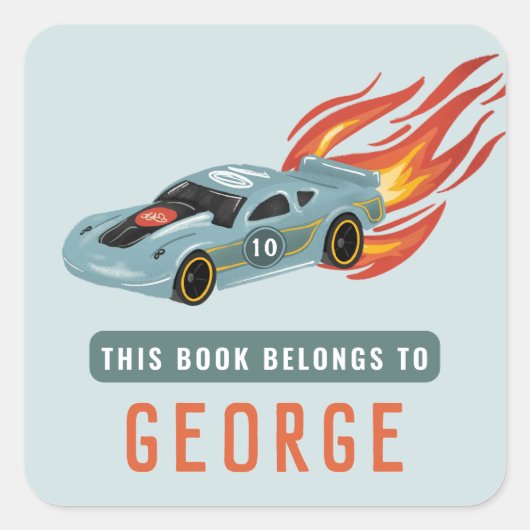 Boys Blueこの本は熱い炎と車の子供たちである スクエアシール (正面)