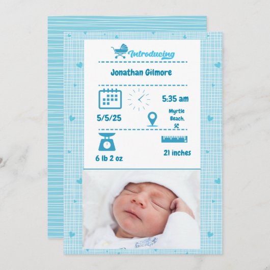 Boys Blue写真誕生統計の発表 招待状 (正面/裏面)