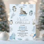 Boys Blue Arctic Winter Onederland 1st Birthday 招待状