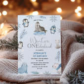Boys Blue Arctic Winter Onederland 1st Birthday 招待状