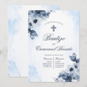 Boys blue baptism with cross  招待状 (正面/裏面)
