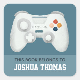 Boys Blue Gaming Kids蔵書票ライブラリ スクエアシール