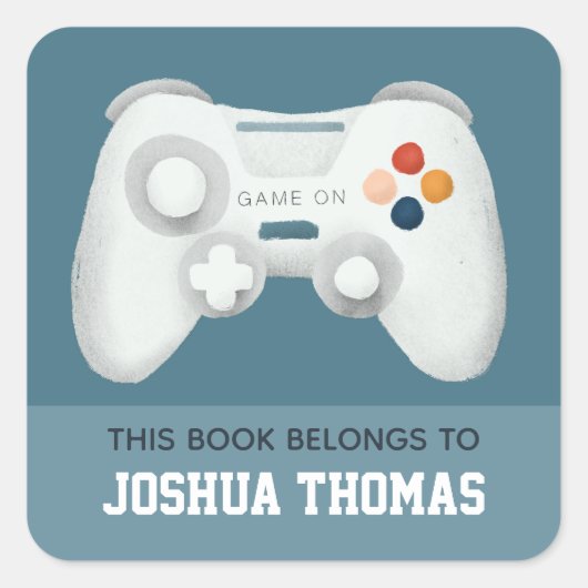 Boys Blue Gaming Kids蔵書票ライブラリ スクエアシール (正面)