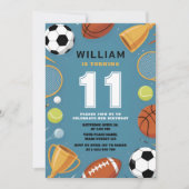 Boys Blue Sports Theme Birthday Party 招待状 (正面)