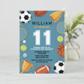 Boys Blue Sports Theme Birthday Party 招待状 (スタンド正面)