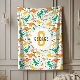 Boys Blue T-Rex Jungle Dinosaur Monogrammed フリースブランケット