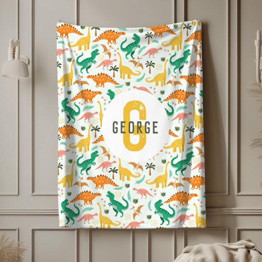 Boys Blue T-Rex Jungle Dinosaur Monogrammed フリースブランケット