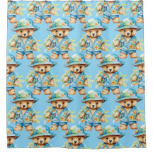 Boy's Blue Teddy Bearシャワーカーテン
