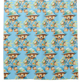 Boy's Blue Teddy Bearシャワーカーテン シャワーカーテン