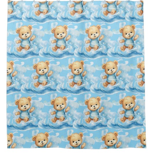Boy's Blue Teddy Bearシャワーカーテン シャワーカーテン (正面)