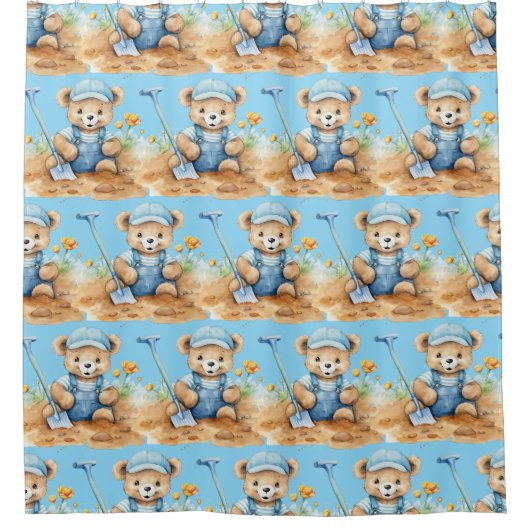 Boy's Blue Teddy Bearシャワーカーテン シャワーカーテン (正面)