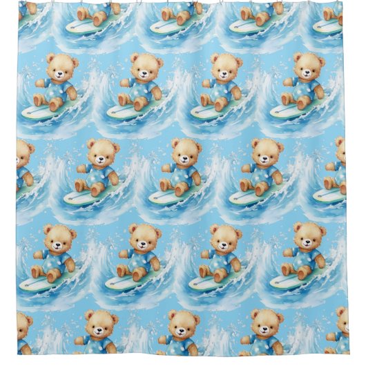 Boy's Blue Teddy Bearシャワーカーテン シャワーカーテン (正面)
